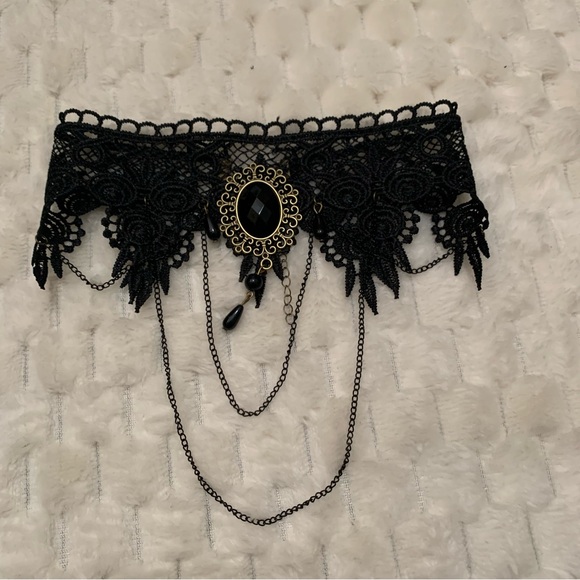 Jewelry - Black Lace Gothic Choker Necklace with Ornate Pendant